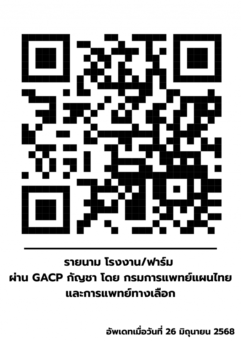 รายนาม โรงงาน/ฟาร์ม ผ่าน GACP กัญชา โดย กรมการแพทย์แผนไทย และการแพทย์ทางเลือก อัพเดทเมื่อวันที่ 26 มิถุนายน 2568
