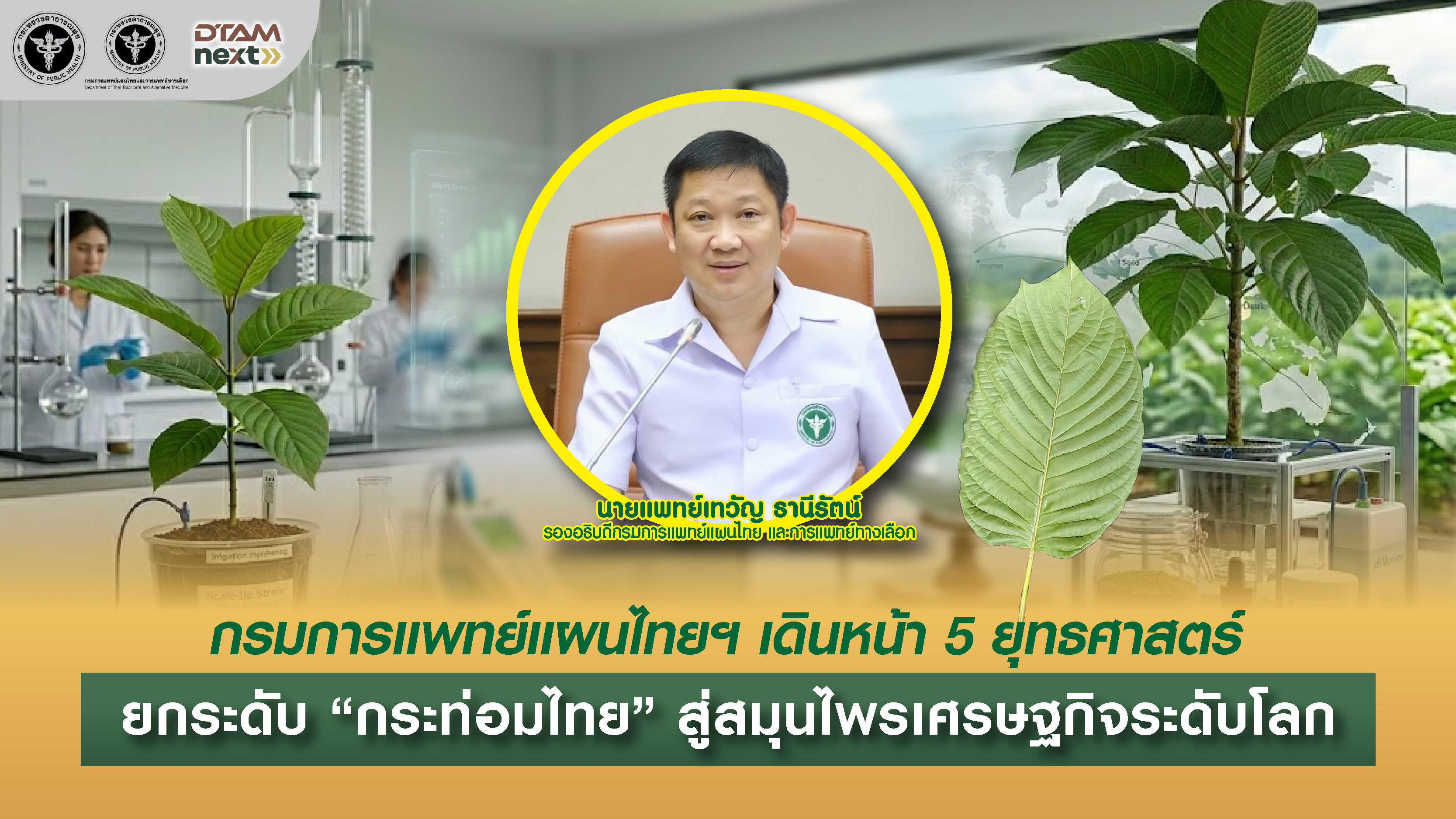 กรมการแพทย์แผนไทยฯ เดินหน้า 5 ยุทธศาสตร์ ยกระดับ “กระท่อมไทย” สู่สมุนไพรเศรษฐกิจระดับโลก