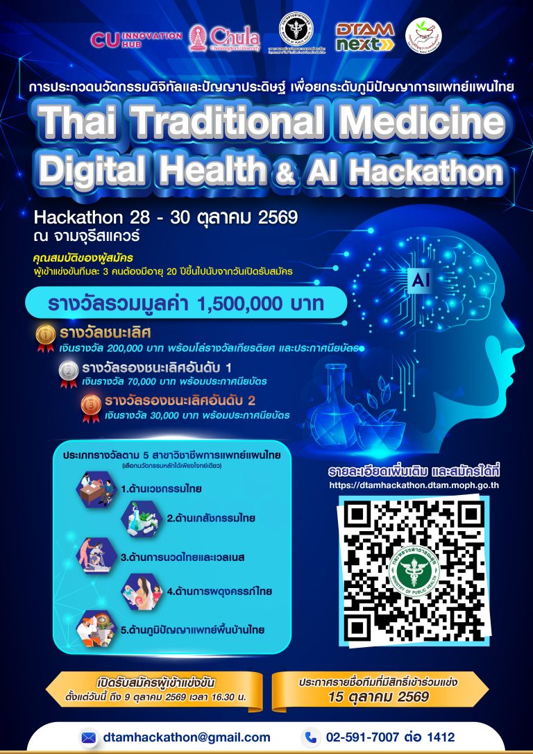 การประกวดนวัตกรรมดิจิทัลและปัญญาประดิษฐ์ เพื่อยกระดับภูมิปัญญาการแพทย์แผนไทย Thai Traditional Medicine Digital Health & AI Hackathon